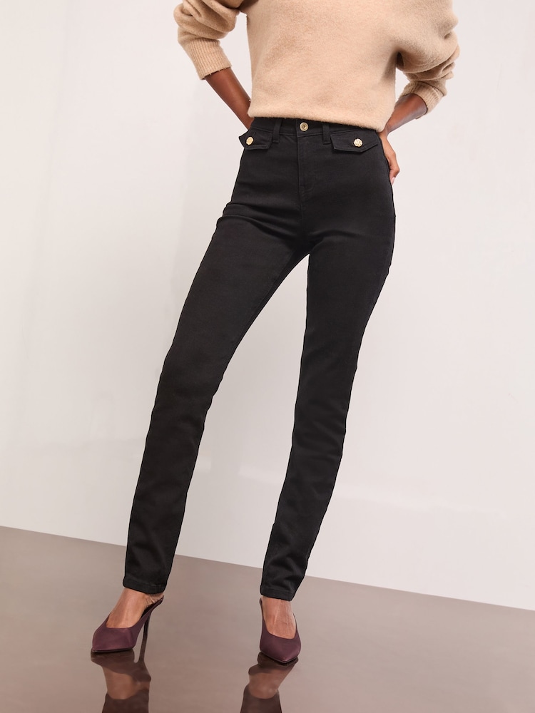 Lipsy Black Petite Glam Pocket Skinny Leg Jeans - Image 1 of 5