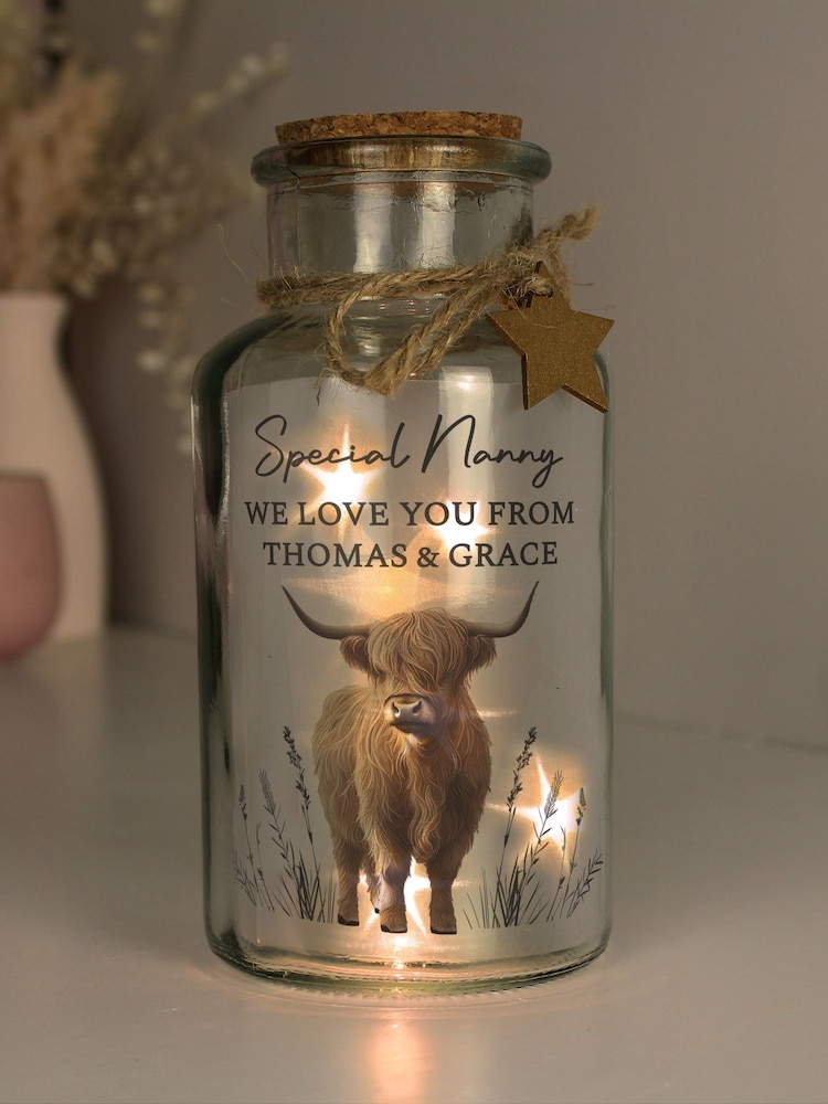 Personalised Highland Cow LED Light Up Jar by PMC - Image 1 of 3