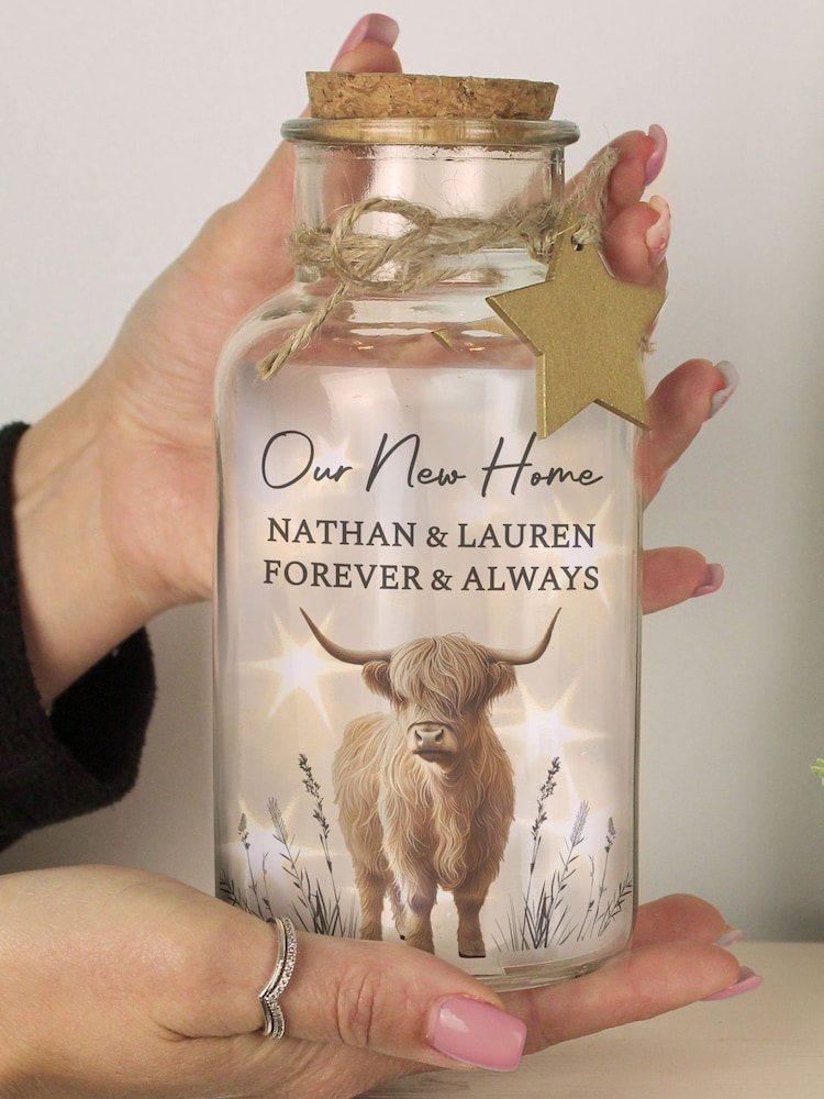 Personalised Highland Cow LED Light Up Jar by PMC - Image 2 of 3