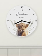 Personalised Highland Cow Wooden Clock by PMC - Image 1 of 3