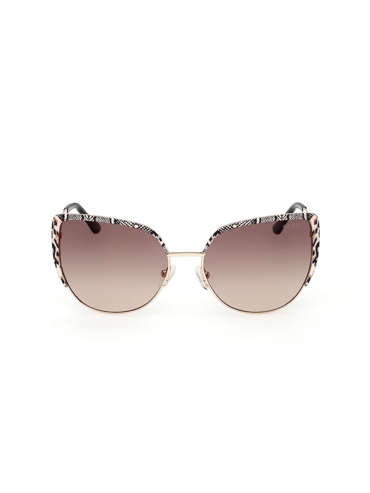 Guess Metal Cat Eye Black Sunglasses in Rose Gold - Image 1 of 9