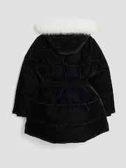 River Island Black Girls Velour Belted Glam Puffer Coat - Image 2 of 4