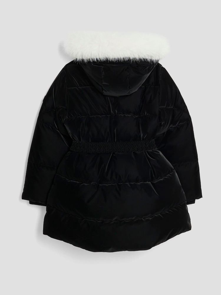River Island Black Girls Velour Belted Glam Puffer Coat - Image 2 of 4