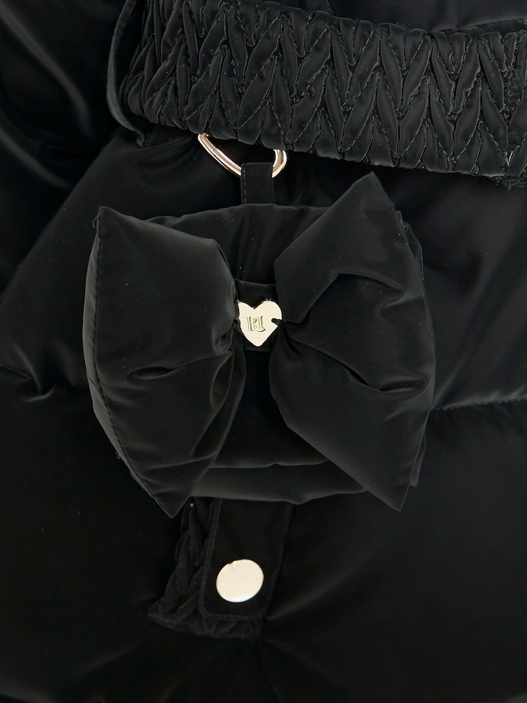 River Island Black Girls Velour Belted Glam Puffer Coat - Image 4 of 4