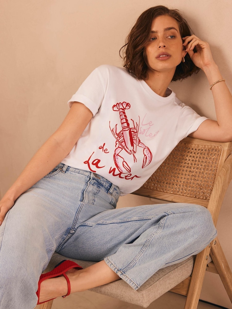 Mint Velvet Pink Lobster Graphic Print T-Shirt - Image 1 of 6