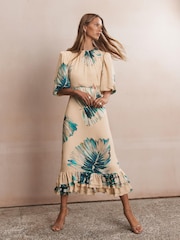 Mint Velvet Blue Palm Print Midi Dress - Image 1 of 8