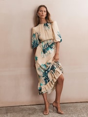 Mint Velvet Blue Palm Print Midi Dress - Image 2 of 8