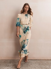Mint Velvet Blue Palm Print Midi Dress - Image 5 of 8