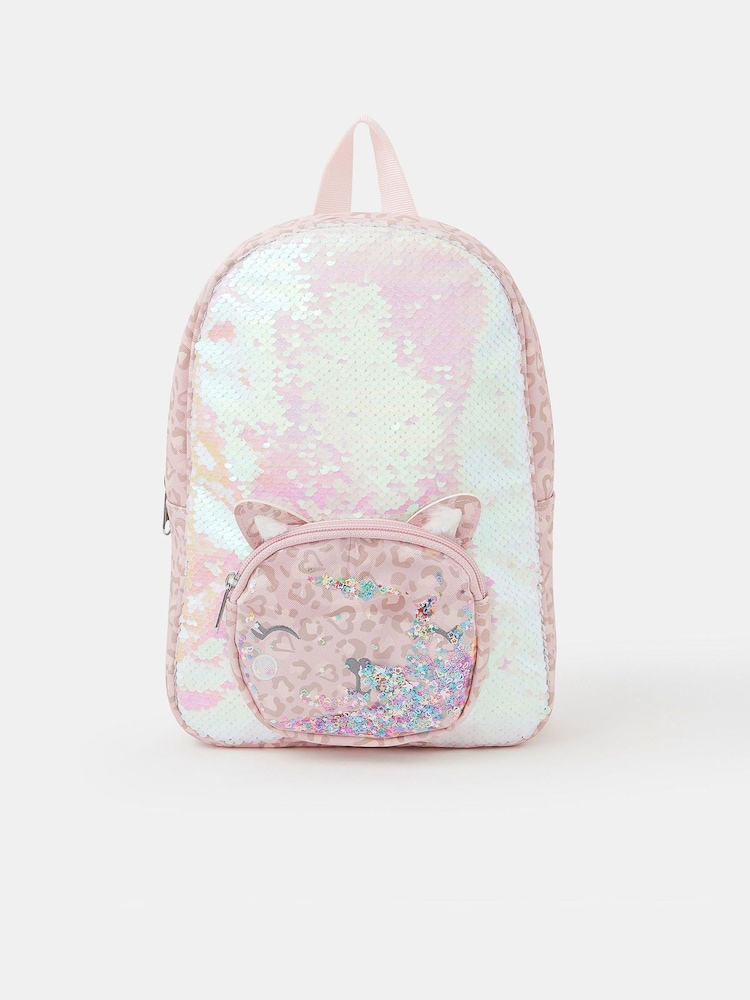Angels By Accessorize Pink Girls Sequin Cat Print Backpack - Image 1 of 3