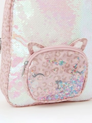 Angels By Accessorize Pink Girls Sequin Cat Print Backpack - Image 3 of 3