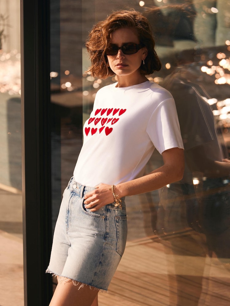 Mint Velvet White Heart Graphic Print T-Shirt - Image 1 of 6