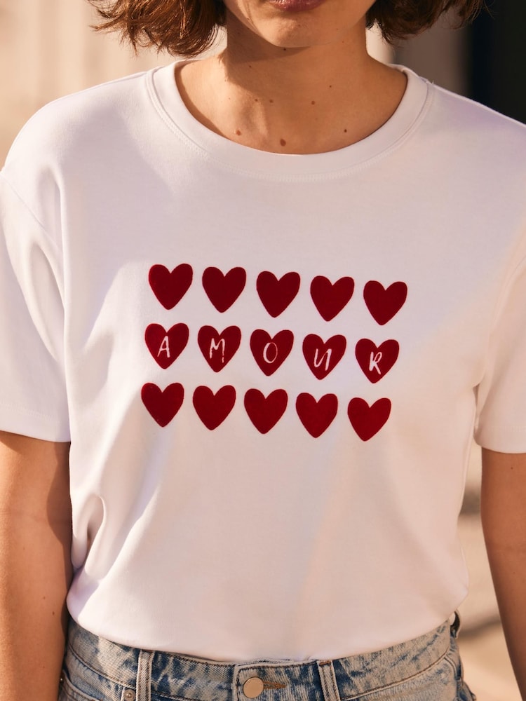 Mint Velvet White Heart Graphic Print T-Shirt - Image 2 of 6