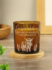 Personalised Highland Cow Amber Glass Candle by PMC - Image 1 of 3