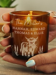 Personalised Highland Cow Amber Glass Candle by PMC - Image 2 of 3