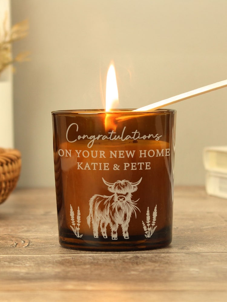 Personalised Highland Cow Amber Glass Candle by PMC - Image 3 of 3