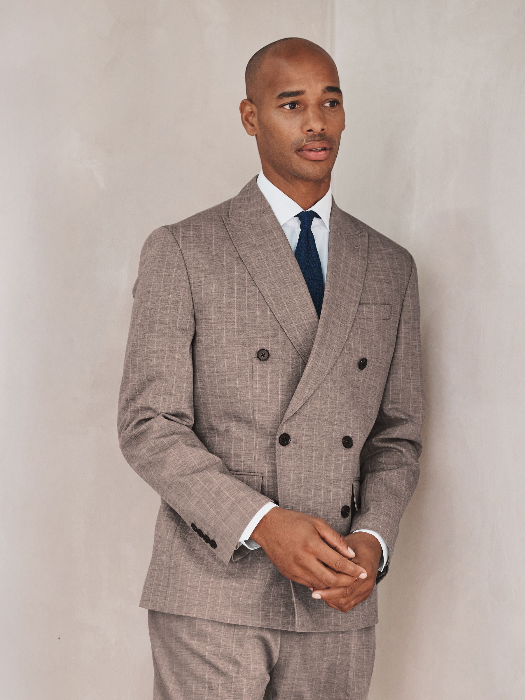 Buy Brown Loose Fit Striped Double Breasted Suit Jacket from Next USA