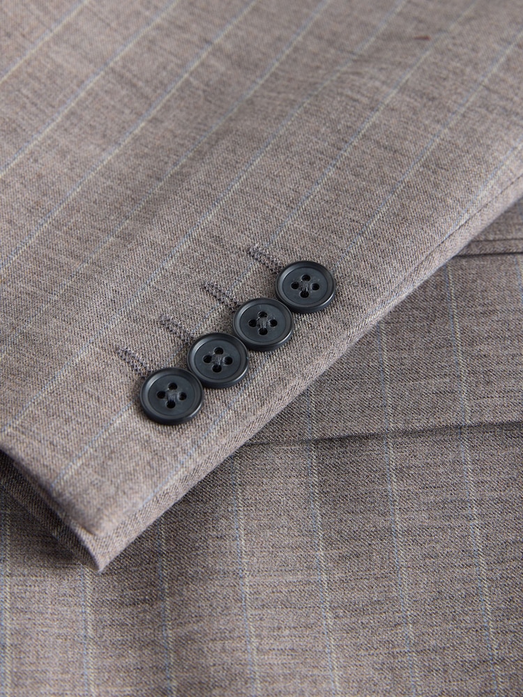 Brown Loose Fit Striped Double Breasted Suit Jacket - Image 10 of 10