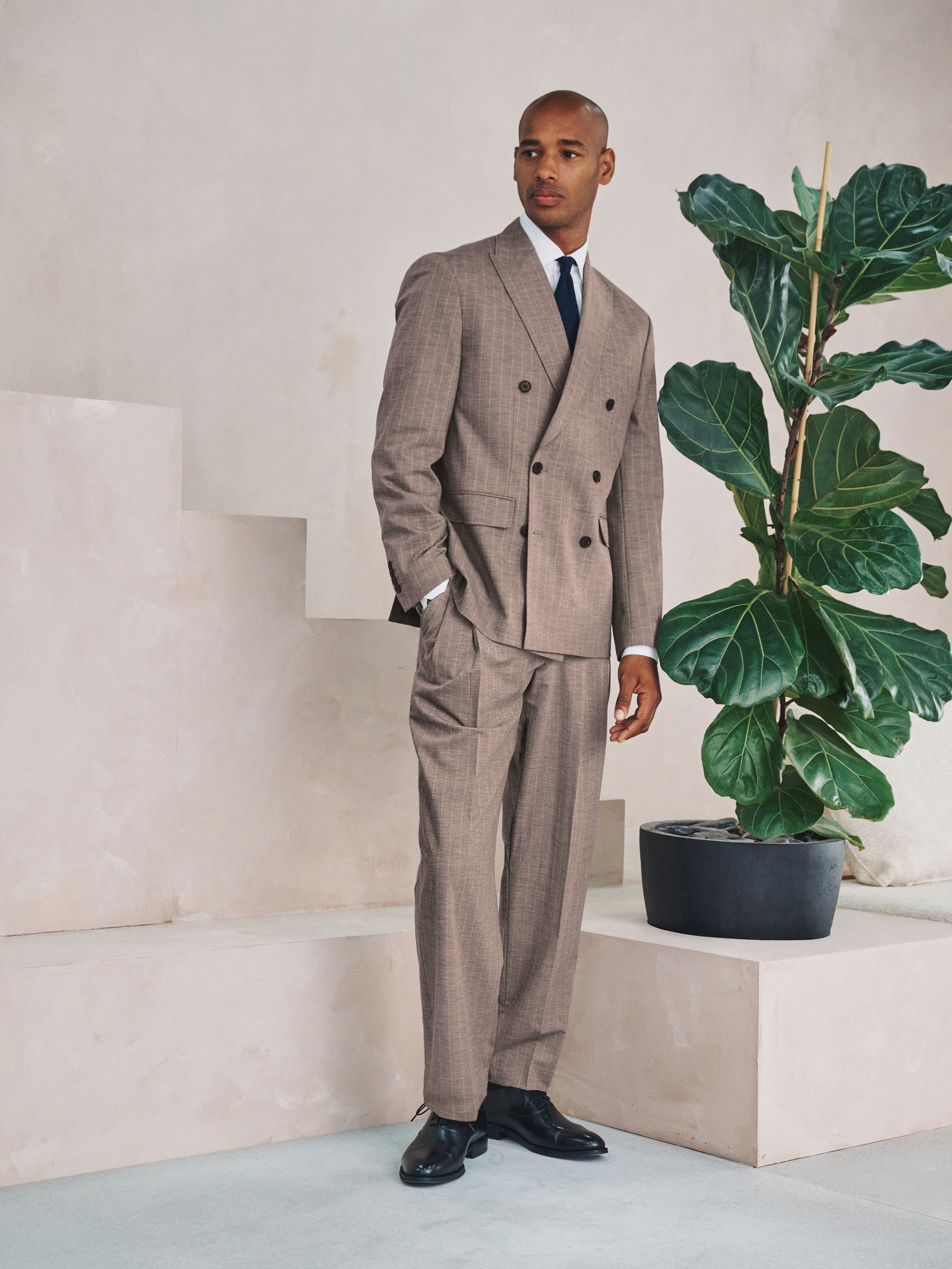 Buy Brown Loose Fit Striped Double Breasted Suit Jacket from Next USA