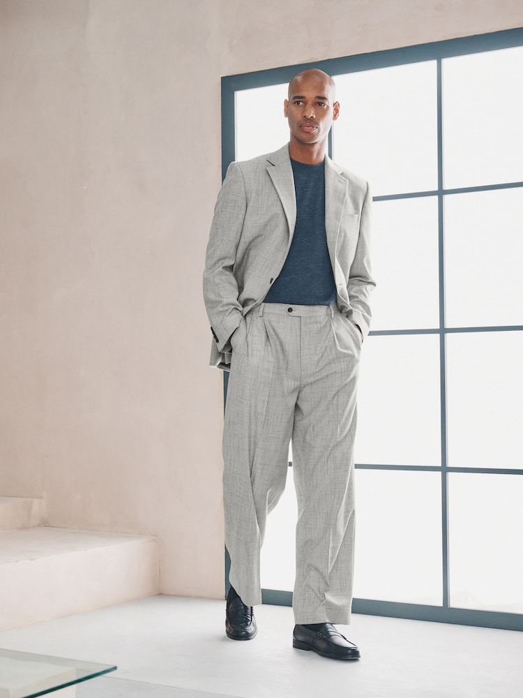 Grey Loose Fit Textured Suit Trousers - Image 2 of 9