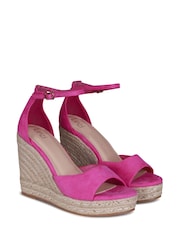 Linzi Pink Gracio Rope Platform Espadrille Wedges With Wrap Around Ankle sandals - Image 3 of 4