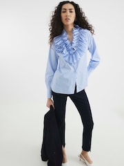 River Island Blue Stripe Long Sleeve Ruffle Shirt - Image 1 of 4