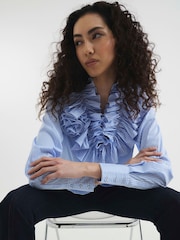 River Island Blue Stripe Long Sleeve Ruffle Shirt - Image 2 of 4