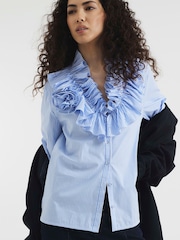 River Island Blue Stripe Long Sleeve Ruffle Shirt - Image 4 of 4