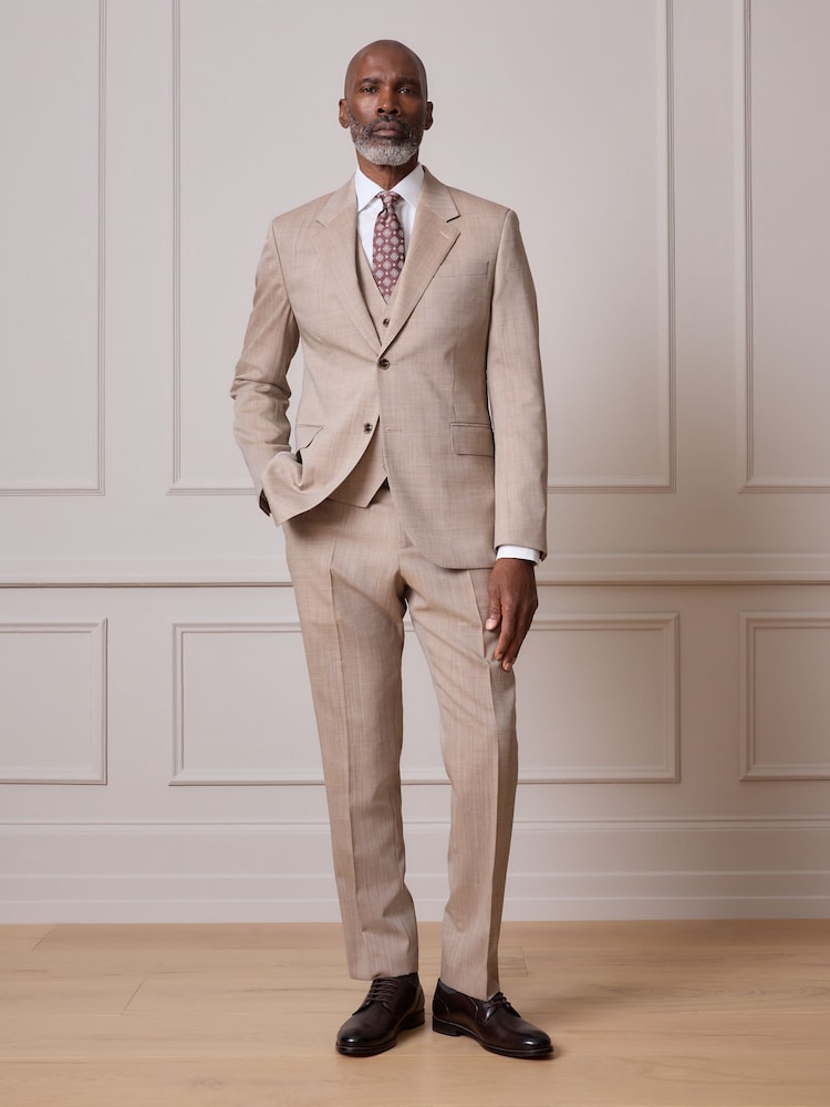 لون محايد - تلبيس ضيق - بنطلون بدلة تلبيس رشيق من صوف إيطالي 100% تشكيلة Signature Nova Fides - صورة 2 من 5