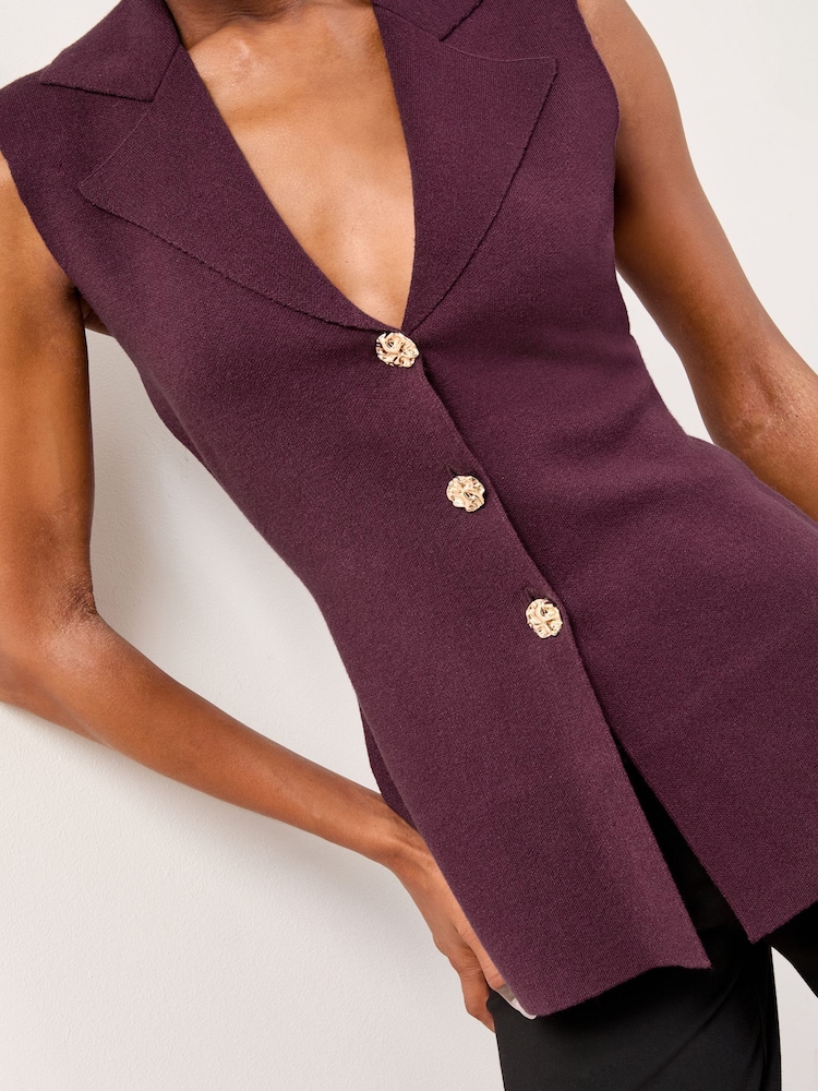Lipsy Collared V-Neck Sleeveless Knit Waistcoat - Bild 2 von 4
