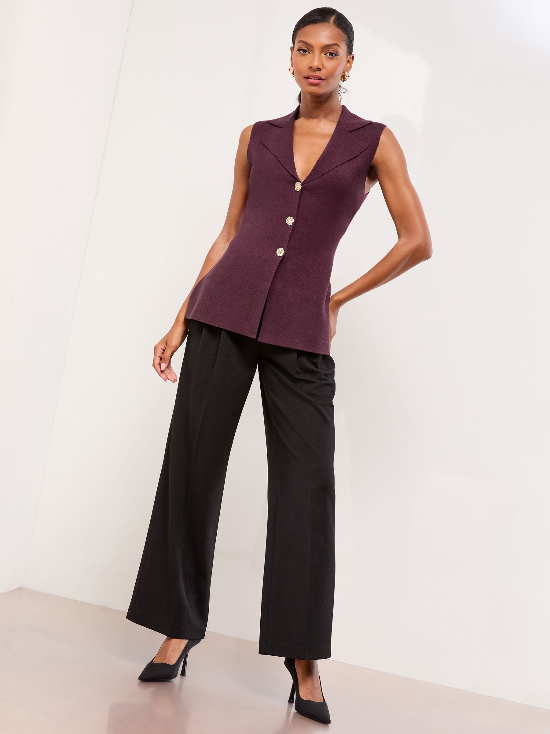 Buy Lipsy Burgundy Red Collared V-Neck Sleeveless Knit Waistcoat