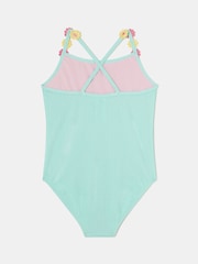 Angels By Accessorize Blue Girls Flower Print Strap Swimsuit - Image 2 of 2
