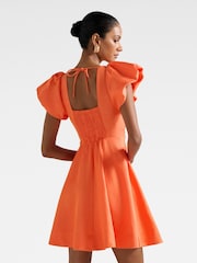 Forever New Orange Mini June Petite Ruched V-Neck Dress Contains Linen - Image 2 of 5