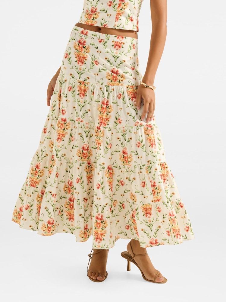 Forever New Cream Tilly Tiered Midi Skirt - Image 1 of 5