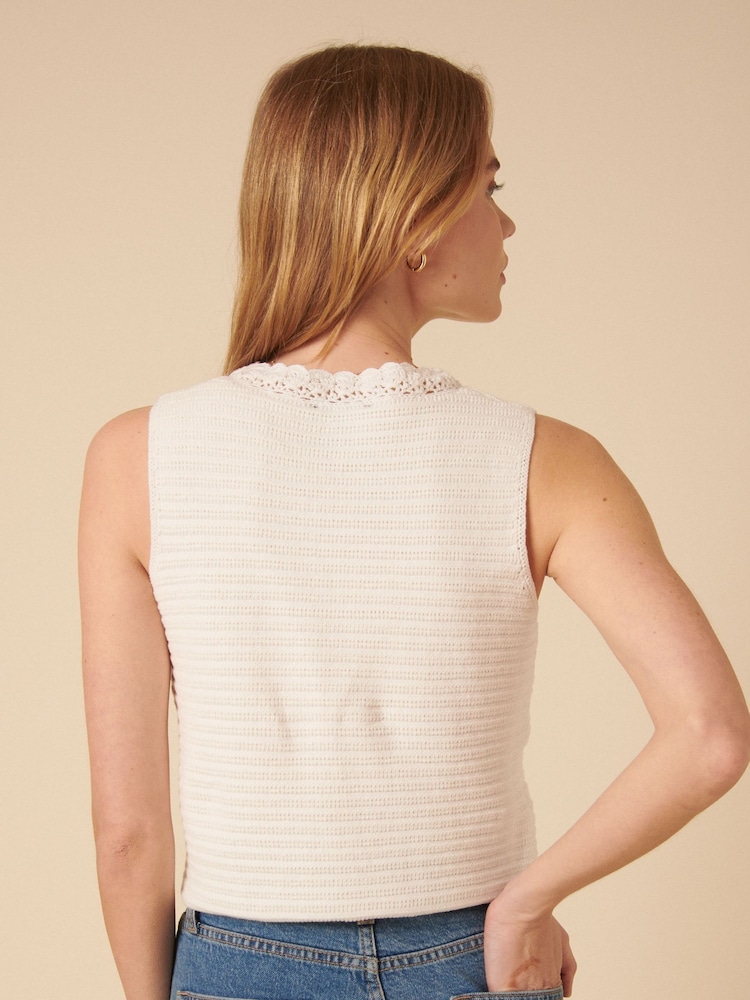 Nobodys Child White Crochet Knitted Waistcoat - Image 2 of 4