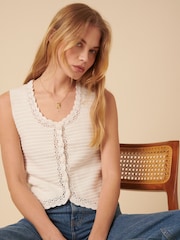 Nobodys Child White Crochet Knitted Waistcoat - Image 3 of 4