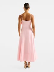 Forever New Pink Felicia Structured Flower Print Midi Dress Contains Linen - Image 2 of 5