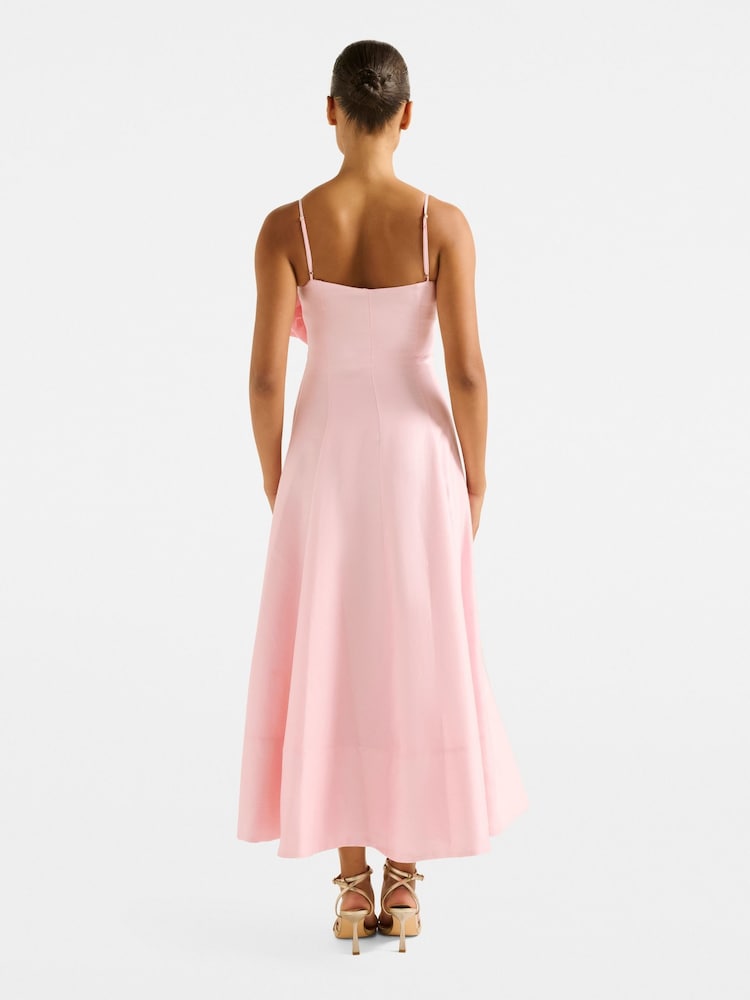 Forever New Pink Felicia Structured Flower Print Midi Dress Contains Linen - Image 2 of 5