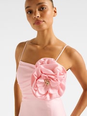 Forever New Pink Felicia Structured Flower Print Midi Dress Contains Linen - Image 3 of 5