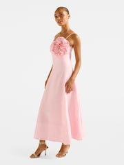 Forever New Pink Felicia Structured Flower Print Midi Dress Contains Linen - Image 4 of 5