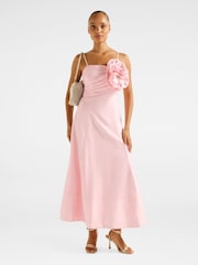 Forever New Pink Felicia Structured Flower Print Midi Dress Contains Linen - Image 5 of 5