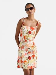 Forever New Cream Petite Sasha Strappy Printed Mini Dress Contains Linen - Image 1 of 5