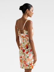 Forever New Cream Petite Sasha Strappy Printed Mini Dress Contains Linen - Image 2 of 5