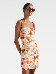 Forever New Cream Petite Sasha Strappy Printed Mini Dress Contains Linen - Image 3 of 5