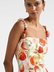 Forever New Cream Petite Sasha Strappy Printed Mini Dress Contains Linen - Image 5 of 5