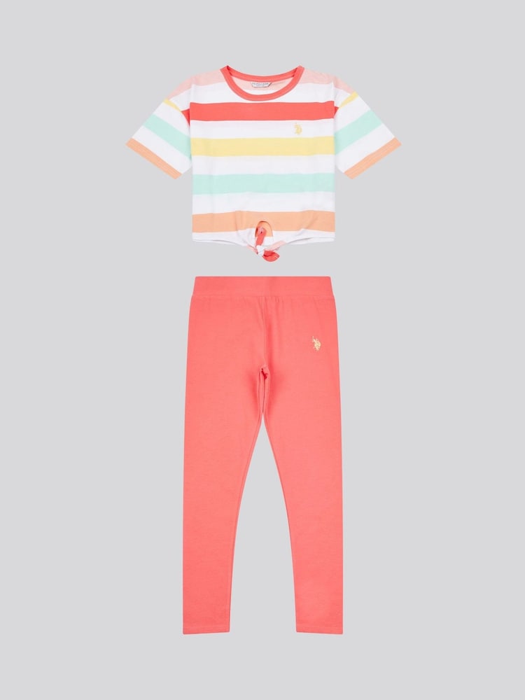 U.S. Polo Assn. Orange Girls Stripe T-Shirt and Leggings Set - Image 1 of 5 U.S. Polo Assn. Orange Girls Stripe T-Shirt and Leggings Set - Image 1 of 5