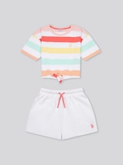 U.S. Polo Assn. White Girls Stripe T-Shirt and Shorts Set - Image 1 of 5
