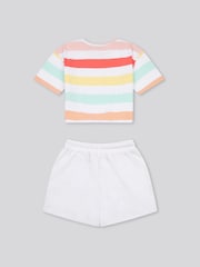 U.S. Polo Assn. White Girls Stripe T-Shirt and Shorts Set - Image 2 of 5