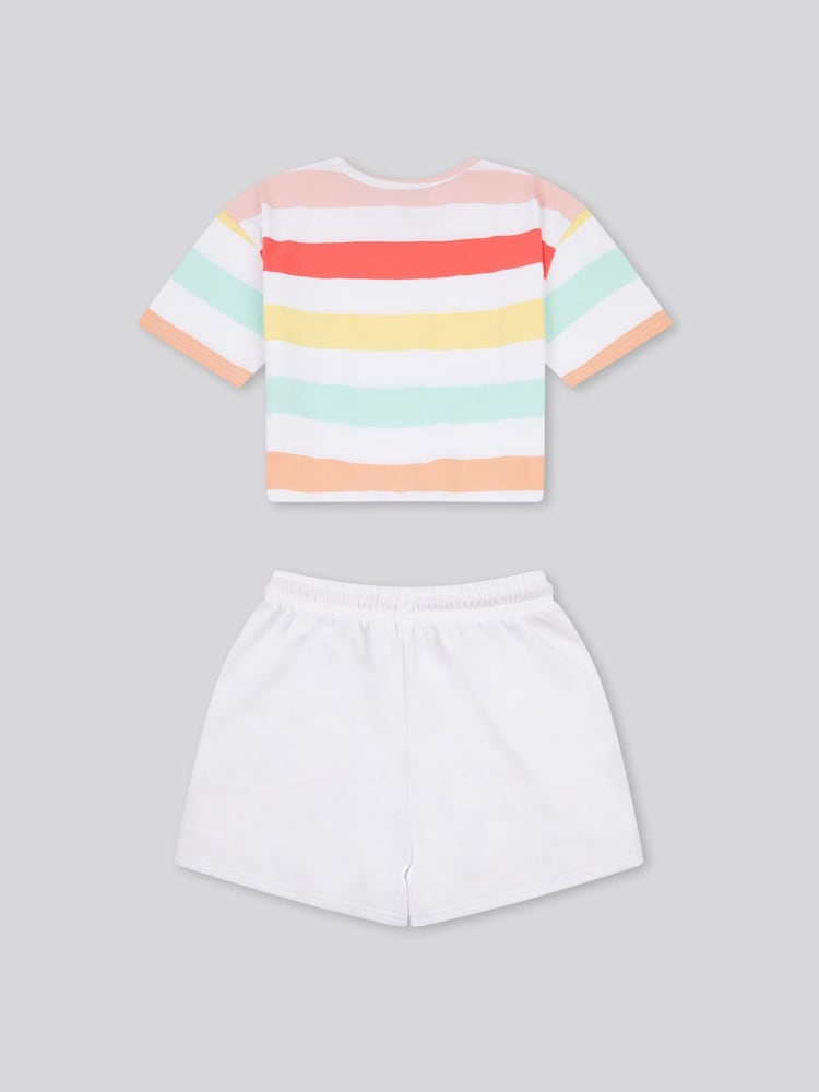 U.S. Polo Assn. White Girls Stripe T-Shirt and Shorts Set - Image 2 of 5