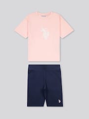 U.S. Polo Assn. Pink Girls Print T-Shirt and Jersey Shorts Set - Image 1 of 5