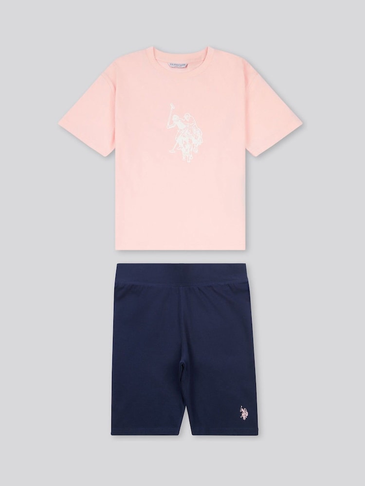 U.S. Polo Assn. Pink Girls Print T-Shirt and Jersey Shorts Set - Image 1 of 5
